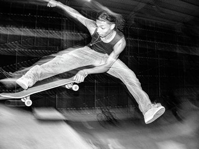 Dynamic motion blur of an athletic movement.